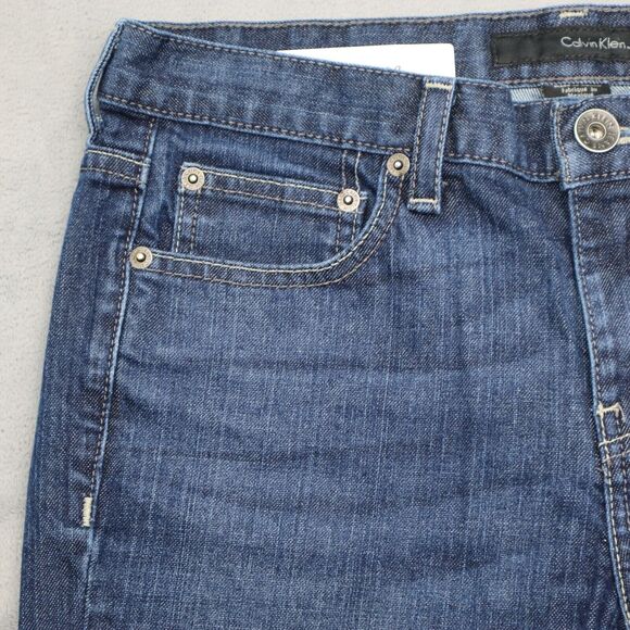 Calvin Klein Jeans Womens 30 Blue Flared Low Rise 5 Pocket Dark Wash Denim Pants - Picture 10 of 16